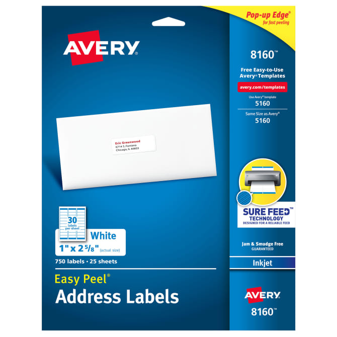 Avery® Easy Peel® Address Labels, Sure Feed™ Technology, Permanent Adhesive, 1
