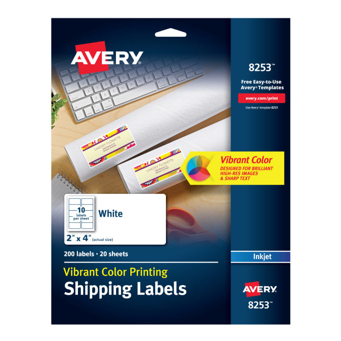 Avery® Color Printing Labels, Sure Feed™ Technology, Permanent Adhesive, Matte, 2