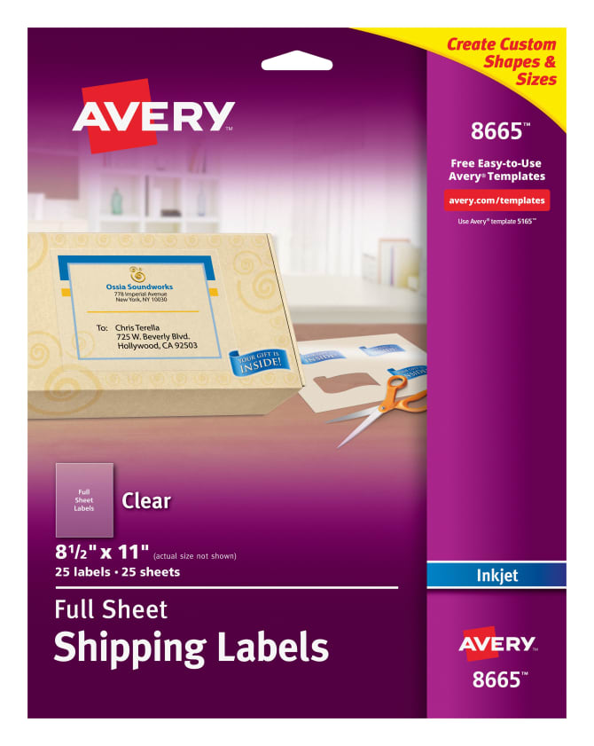 Avery® Shipping Labels, Permanent Adhesive, Clear, 8-1/2