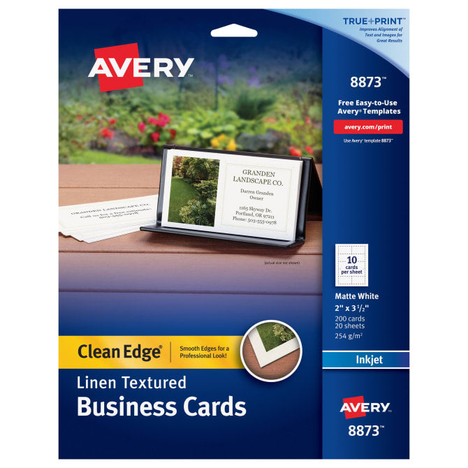 Avery® Clean Edge® Business Cards, True Print® Matte Linen, Two-Sided Printing, 2