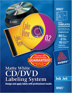 Avery® CD/DVD Labeling System, Permanent Adhesive, Matte, 40 Labels (8965)