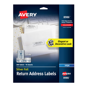 Avery® Foil Mailing Labels, Silver, 3/4" x 2-1/4", 300 Labels (8986)