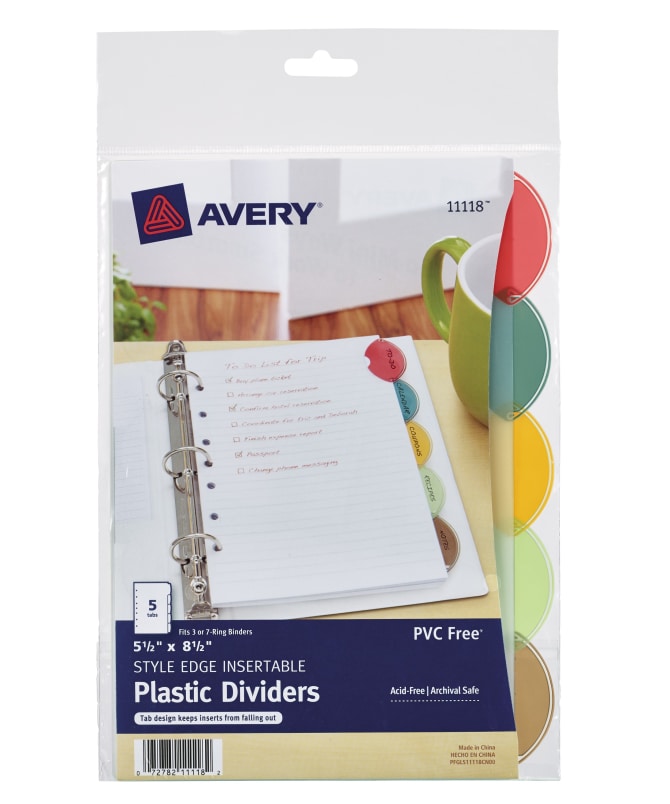 Avery® Insertable Style Edge Plastic Mini Dividers, 5-1/2