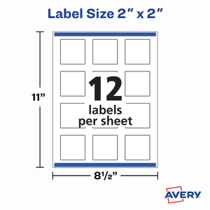 Avery® 2" x 2" Square Labels with Sure Feed™, Permanent Adhesive, Glossy White, 120 Labels (22565)