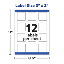 Load image into Gallery viewer, Avery® 2&quot; x 2&quot; Square Labels with Sure Feed, 300 Labels, Permanent Adhesive, Matte White (22806)