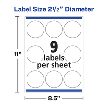 Load image into Gallery viewer, Avery® Glossy White Round Labels with Sure Feed™, 2-1/2&quot; Diameter, 90 Labels, Permanent Adhesive (22830)