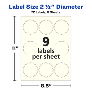 Avery® 2-1/2" Diameter Scallop Round Labels, Pearlized Ivory, 72 Labels, Permanent Adhesive (22836)