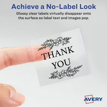 Load image into Gallery viewer, Avery® 2&quot; x 2&quot; Square Labels with Sure Feed, 120 Labels, Permanent Adhesive, Glossy Clear (22853)