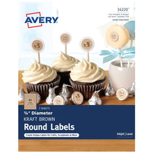 Load image into Gallery viewer, Avery® Round Labels, Print to the Edge, Kraft Brown, ¾” Diameter, Pack of 240 (34220)