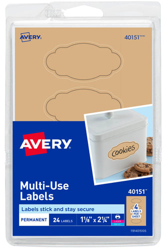 Avery® Scallop Labels, Permanent Adhesive, Kraft Brown, Black Border, 1-1/8