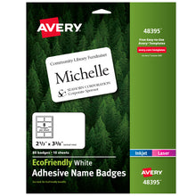 Load image into Gallery viewer, Avery® EcoFriendly Adhesive Name Badges, 2-1/3&quot; x 3-3/8&quot;, 80 Badges (48395)