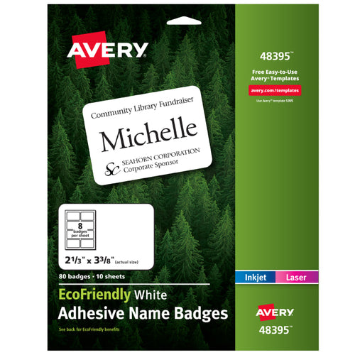 Avery® EcoFriendly Adhesive Name Badges, 2-1/3