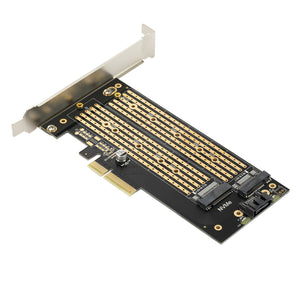 Dual M.2 PCIE Adapter for SATA or PCIE NVMe SSD With advanced heat sink solution,M.2 SSD NVME (m key) or SATA (b key) 22110 2280 2260 2242 2230to PCI-e 3.0 x 4 Host Controller Expansion Card