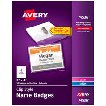 Load image into Gallery viewer, Avery® Top-Loading Garment-Friendly Clip-Style Name Badges, 3&quot; x 4&quot;, 50 Badges (74536)