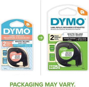 DYMO LetraTag Labeling Tape for LetraTag Label Makers, Black Print on White Paper Tape, 1/2'' W x 13' L, 2 Rolls (10697)