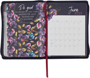 2023 Time For Everything Full-color Large Zippered Pink Floral Faux Leather 12-Month Planner for Women