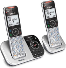 Load image into Gallery viewer, VTECH VS112-2 DECT 6.0 Bluetooth 2 Handset Cordless Phone for Home with Answering Machine, Call Blocking, Caller ID, Intercom and Connect to Cell (Silver &amp; Black)