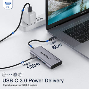 USB C Hub, QGeeM USB C to HDMI Multiport Adapter 4k, 7 in 1 USB C Dongle with 100W Power Delivery,3 USB 3.0 Ports, SD/TF Card Reader