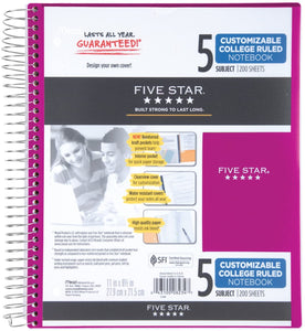 FIVE STAR NOTEBOOK W/CLEARVIEW 5 SUBJECT 100S