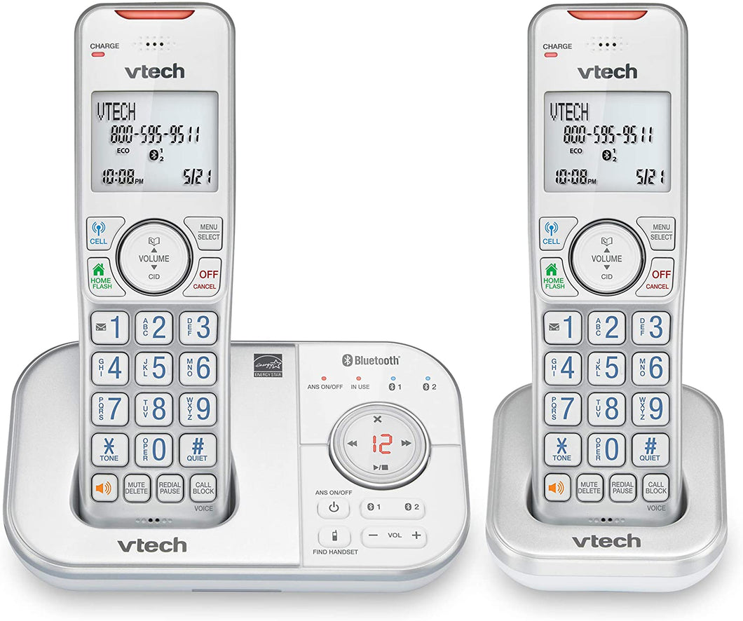 2-Handset Expandable Cordless Phone with Bluetooth Connect to