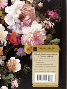 MIDNIGHT FLORAL LARGE INTERNET ADDRESS AND PASSWORD LOGBOOK