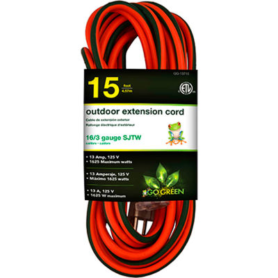 GoGreen Power 16/3 SJTW 15ft Heavy Duty Extension Cord, GG-13715 - Lighted End