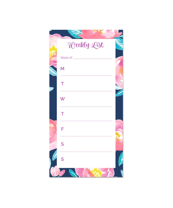 MAGNETIC LIST PAD - WEEKLY PLANNER UNDATED