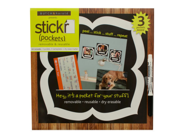 Stickr Peel & Stick Wall Pockets Kit with Marker