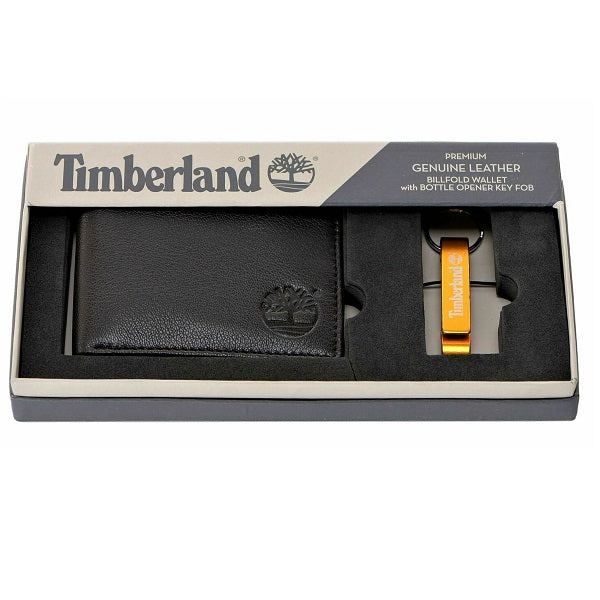 Timberland Men's Leather Bifold Wallet with Bottle Opener Key FOB Black Brand: Timberland