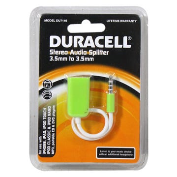 DURACELL STEREO AUDIO SPLITTER CABLE IN GREEN