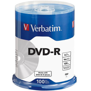 VERBATIM DVD-R 4.7GB 16X 100PK SPINDLE W/TRAY.
