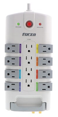 Forza Home Theater Surge Protector 12 Outlet W/ Audio/Video Rotating Power And Network/Coaxial/Telephone Protection