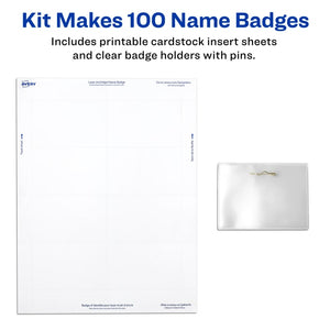 Avery® Top-Loading Pin-Style Name Badges, 2-1/4" x 3-1/2", 100 Badges (74549)