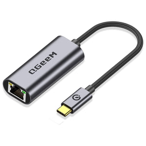 USB C to Ethernet Adapter, QGeeM USB Type C to Ethernet Gigabit Adapter, Thunderbolt 3 to RJ45 LAN Network Portable Cable Adapter