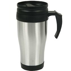 16oz SILVER STAINLESS STEEL TRAVEL MUG WITH HANDLE