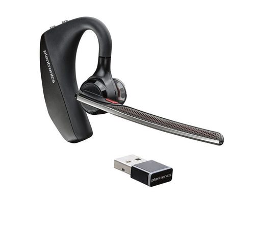PLANTRONICS VOYAGER 5200-UC BLUETOOTH HEADSET BUNDLE WITH WALL CHARGER, USB DONGLE AND CHARGING CASE