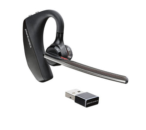 PLANTRONICS VOYAGER 5200-UC BLUETOOTH HEADSET BUNDLE WITH WALL CHARGER, USB DONGLE AND CHARGING CASE